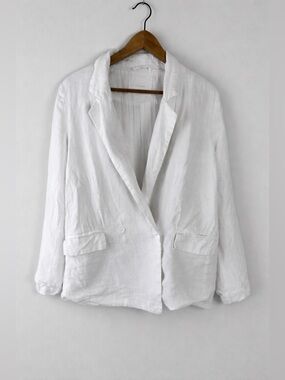 Olivaceous White Linen Blend Oversized Unstructured Blazer Size Medium